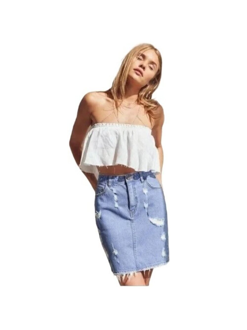 BDG Denim Distressed Skirt